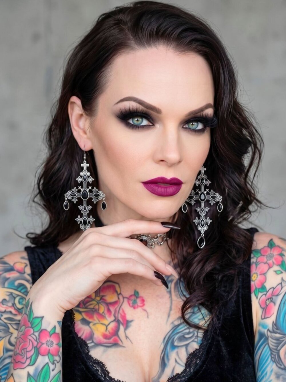 Killstar Crossed Desire Earrings Gothic Baroque Cross Black Chandelier Hangers